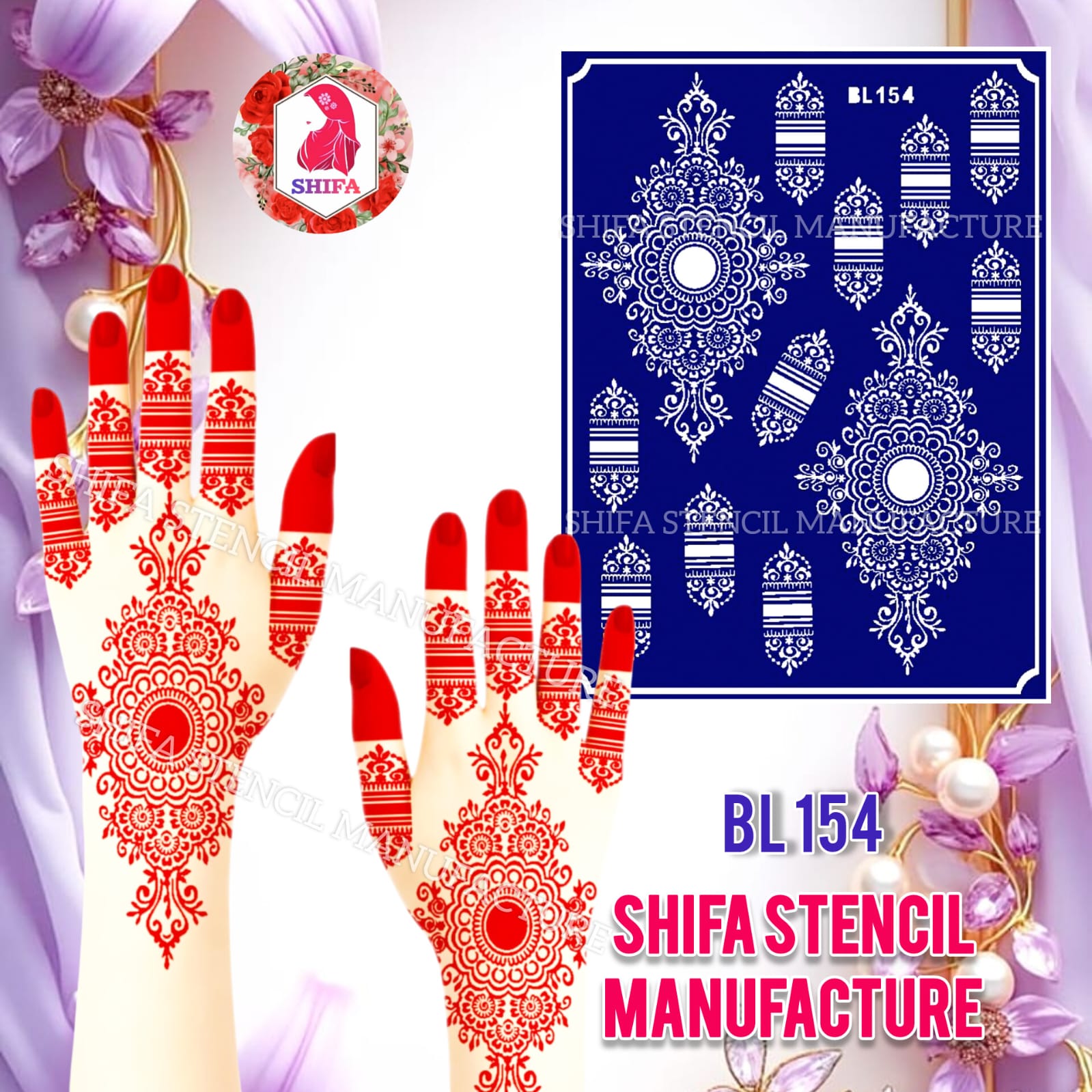 BL 154 Mandala Elegance Bridal Set Sticker Overview Henna Stencil - Shifa Stencil